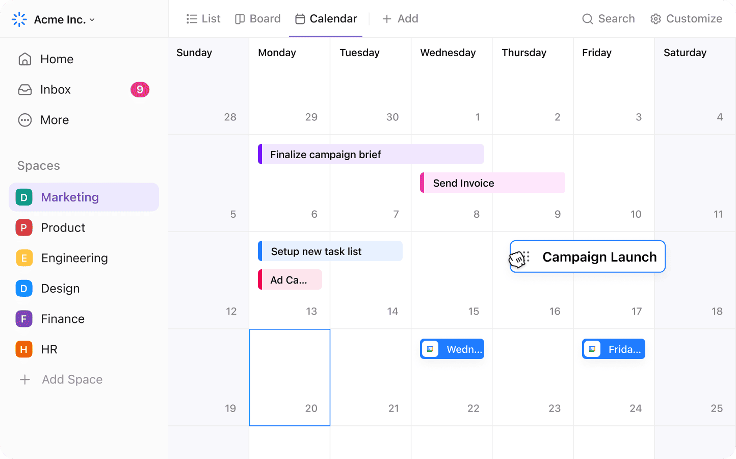 Calendar view