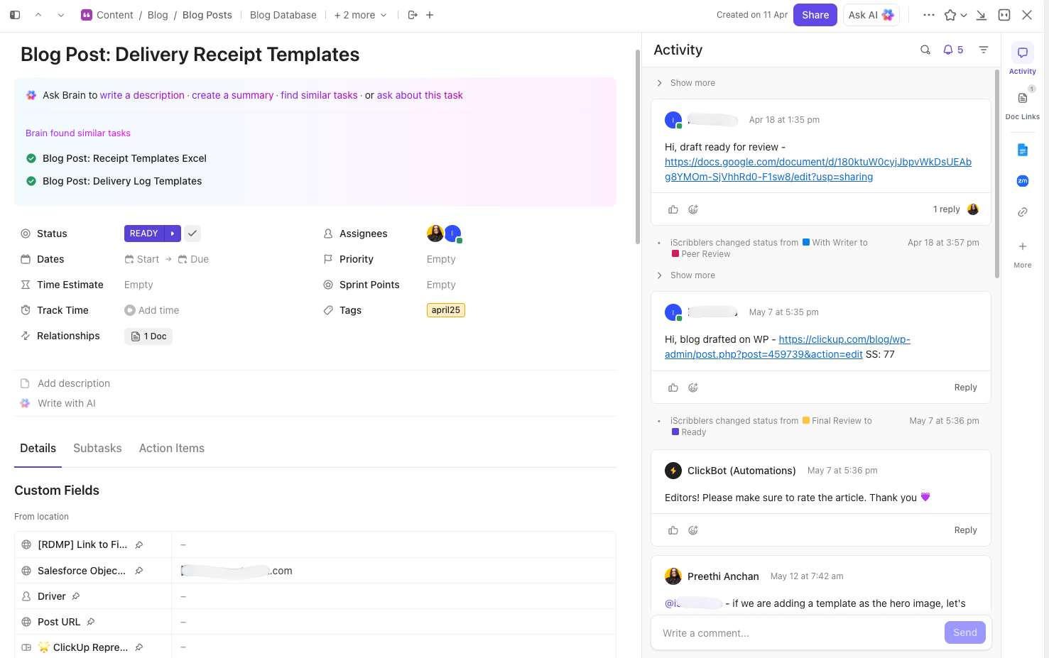 ClickUp approvals task