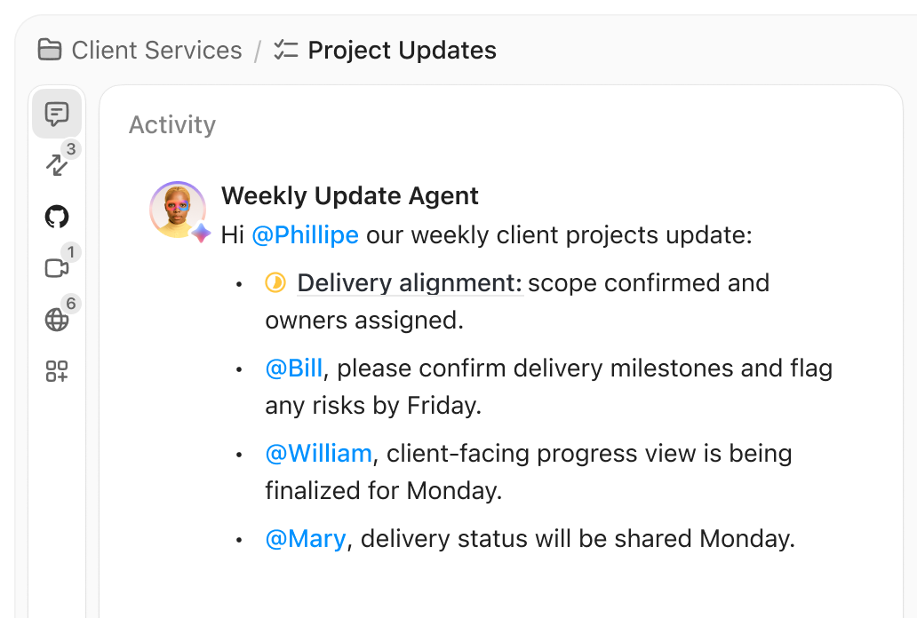 Client Services - Project updates