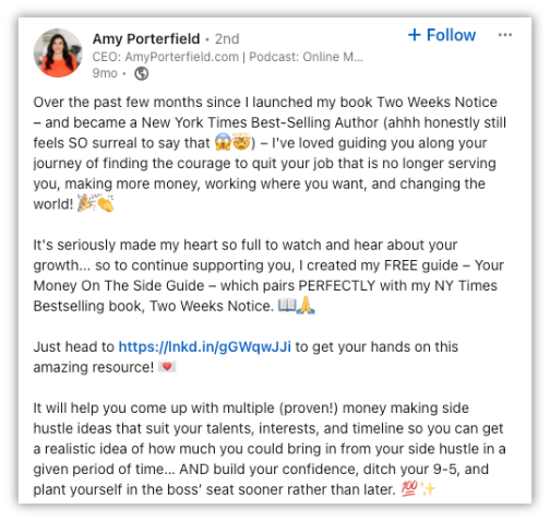 Amy Porterfield LinkedIn Quote Example