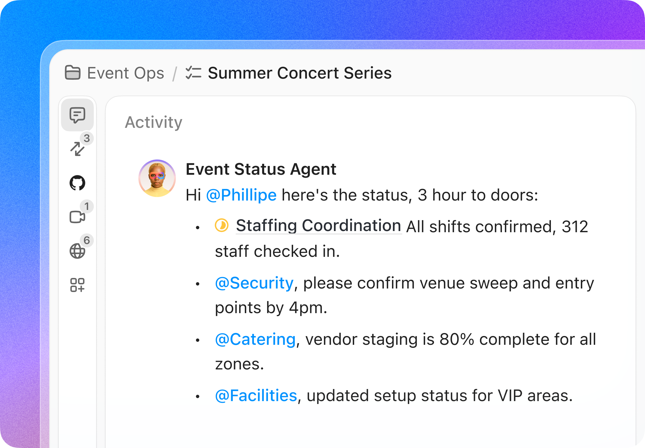 Stadium venue operations Coordinate process