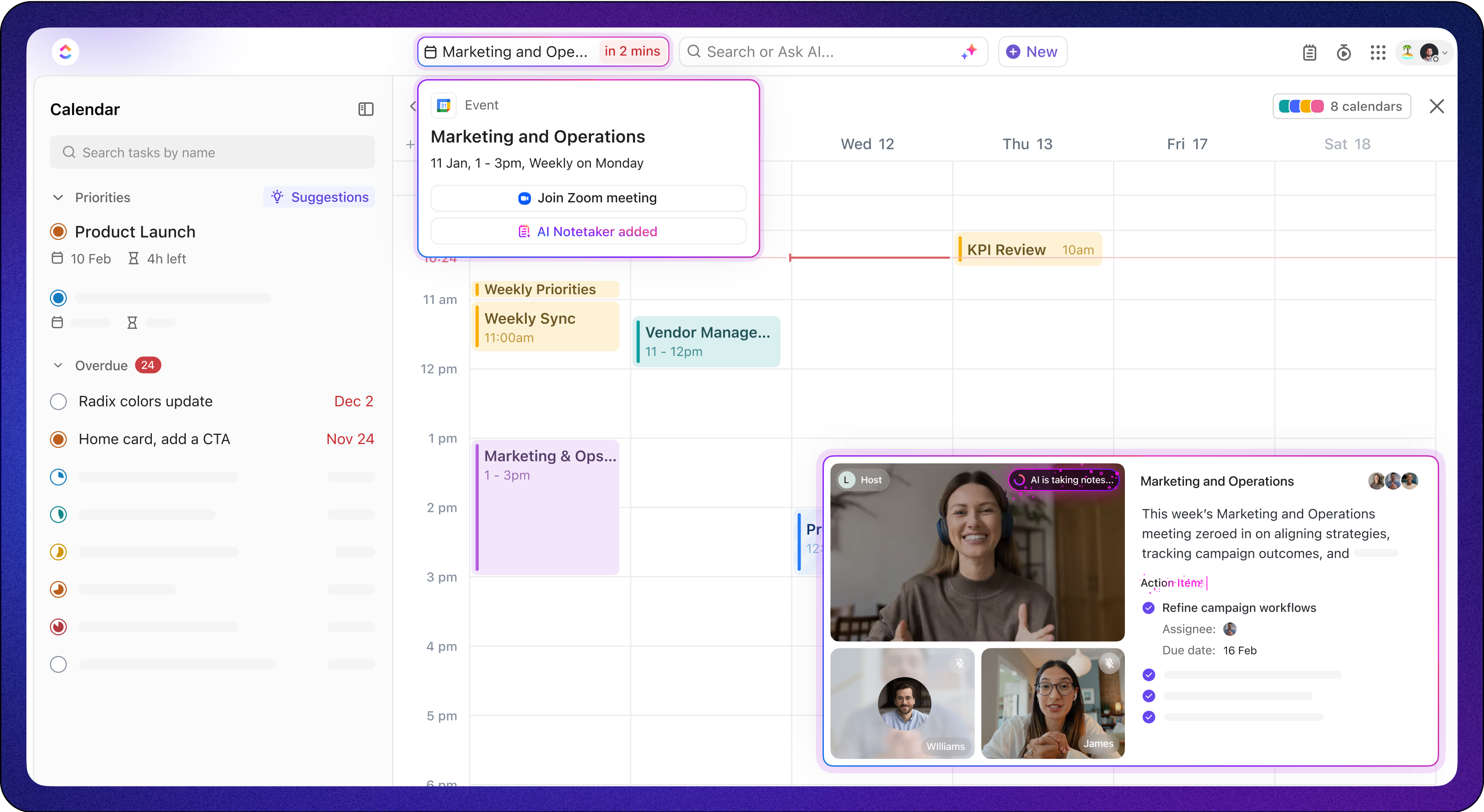 ClickUp AI notetaker in calendar