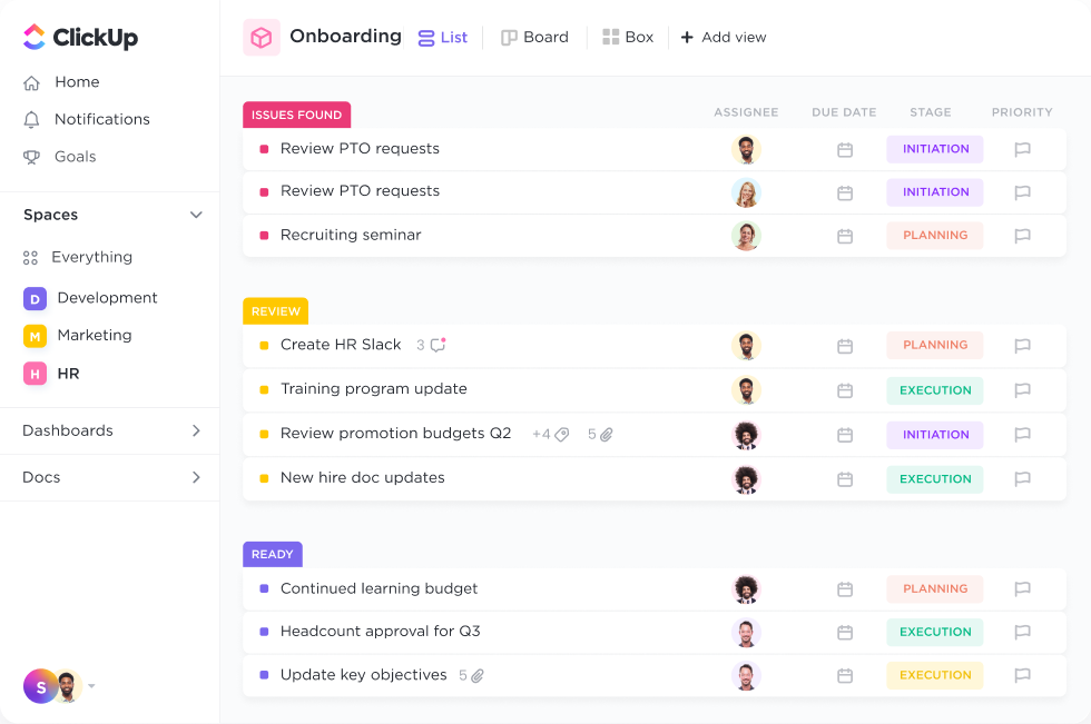 HR Onboarding List view