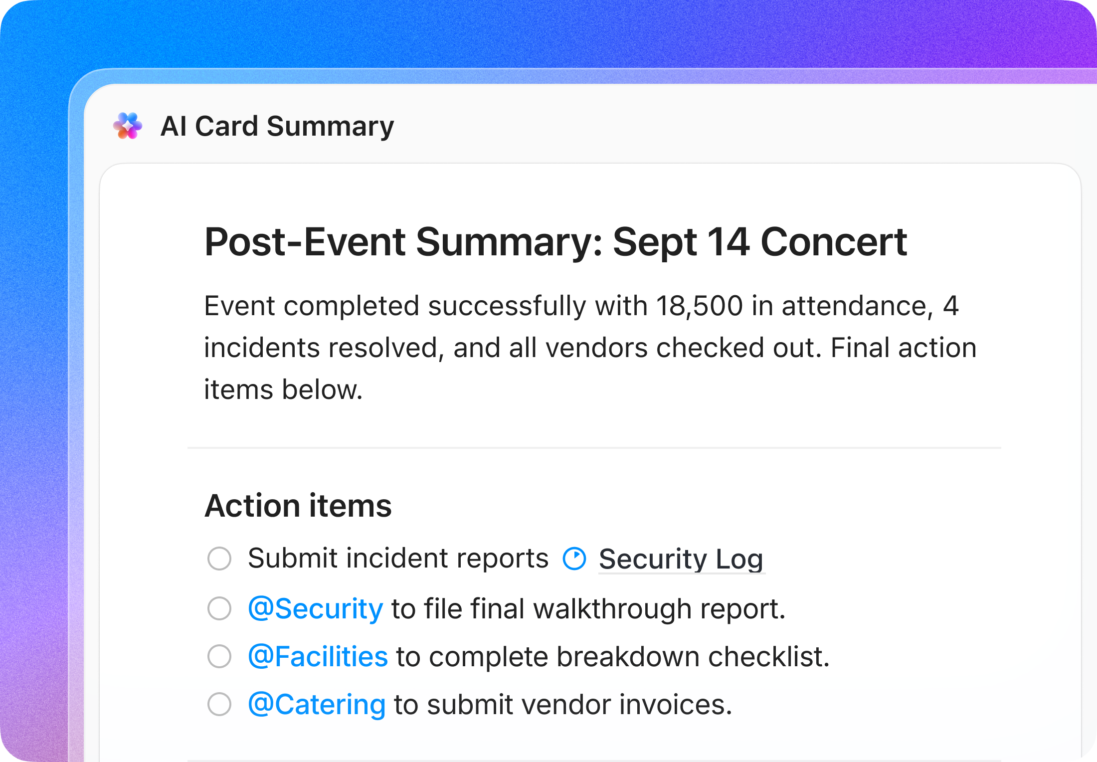 Stadium venue operations report