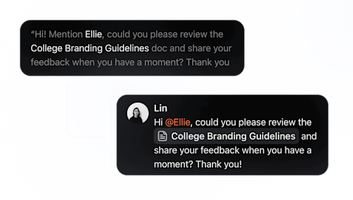 Context-aware mentions and links illustration showing AI automatically connecting mentions and documents