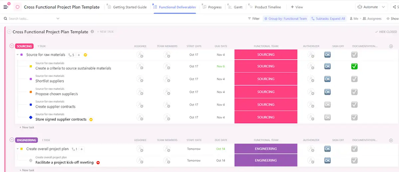 clickup cross functional project plan template