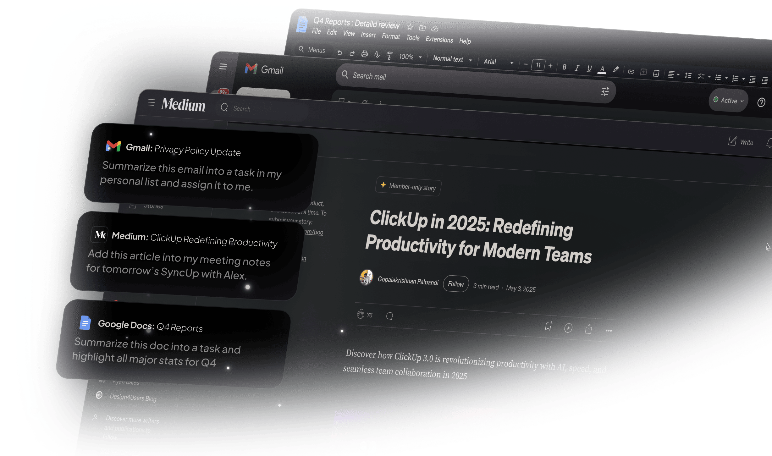Chrome extension interface showing AI-powered browsing capabilities