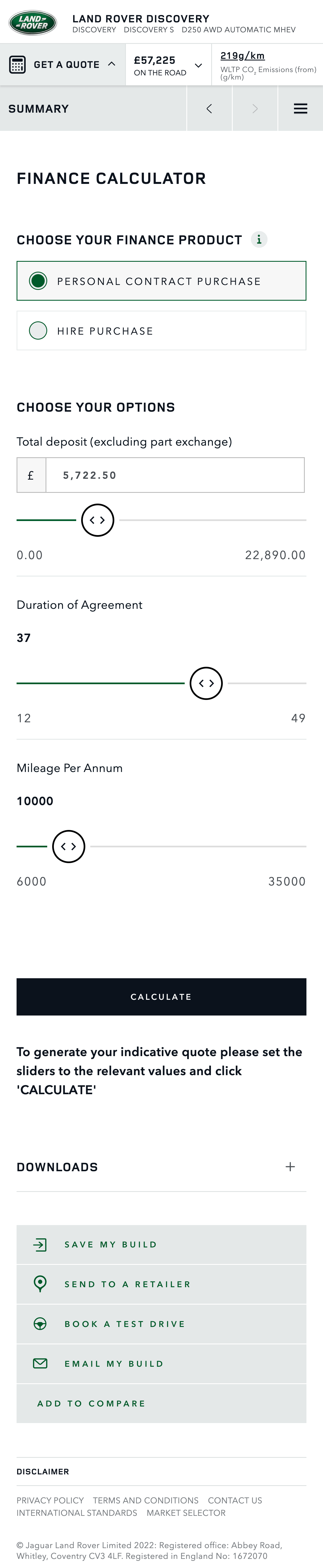 NCOS finance calculator mobile view