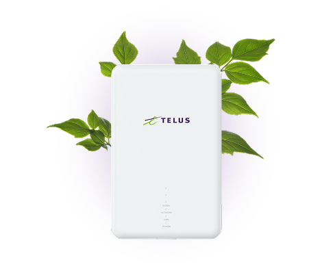 A Wireless Home Internet device framed by foliage.