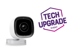 A smart camera with a roundel that says Tech Upgrade event