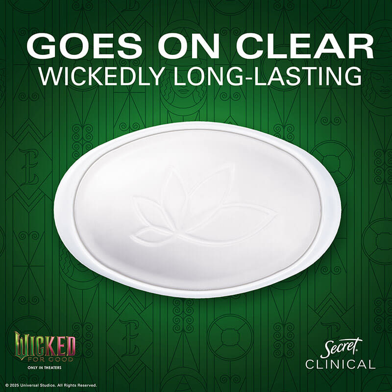 Secret Clinical deodorant with elegant packaging on a green background, emphasizing clarity and effectiveness for personal care.