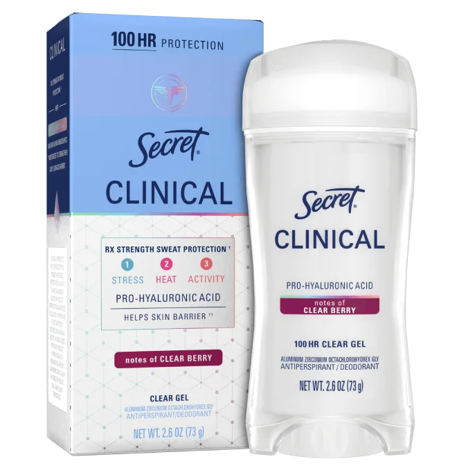 Secret Clinical Clear Gel antiperspirant with Clean Berry scent and proven sweat protection