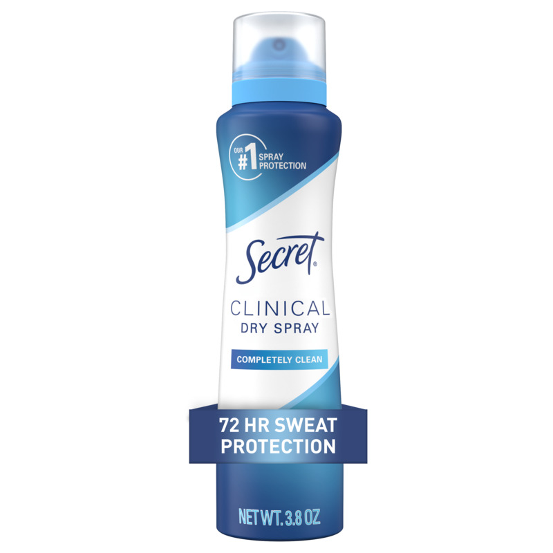 Secret Clinical dry spray, 72 hour sweat protection, completely clean, packagin