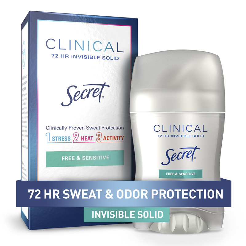 Secret Clinical invisible solid deodorant, 72 hours of sweat and odor protection for sensitive skin, Scent free and sensitive