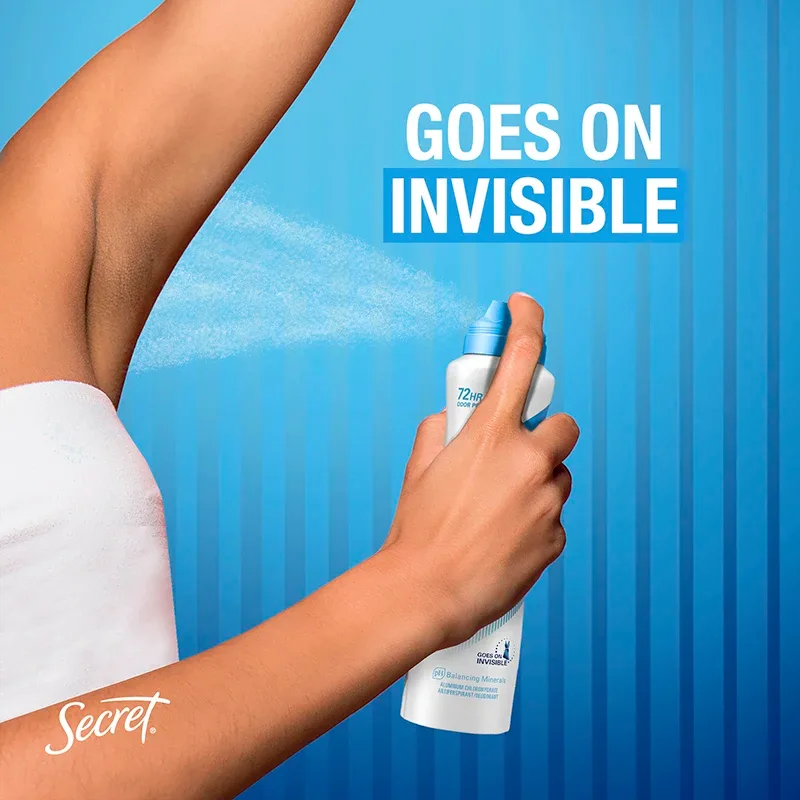 A person spraying a body spray