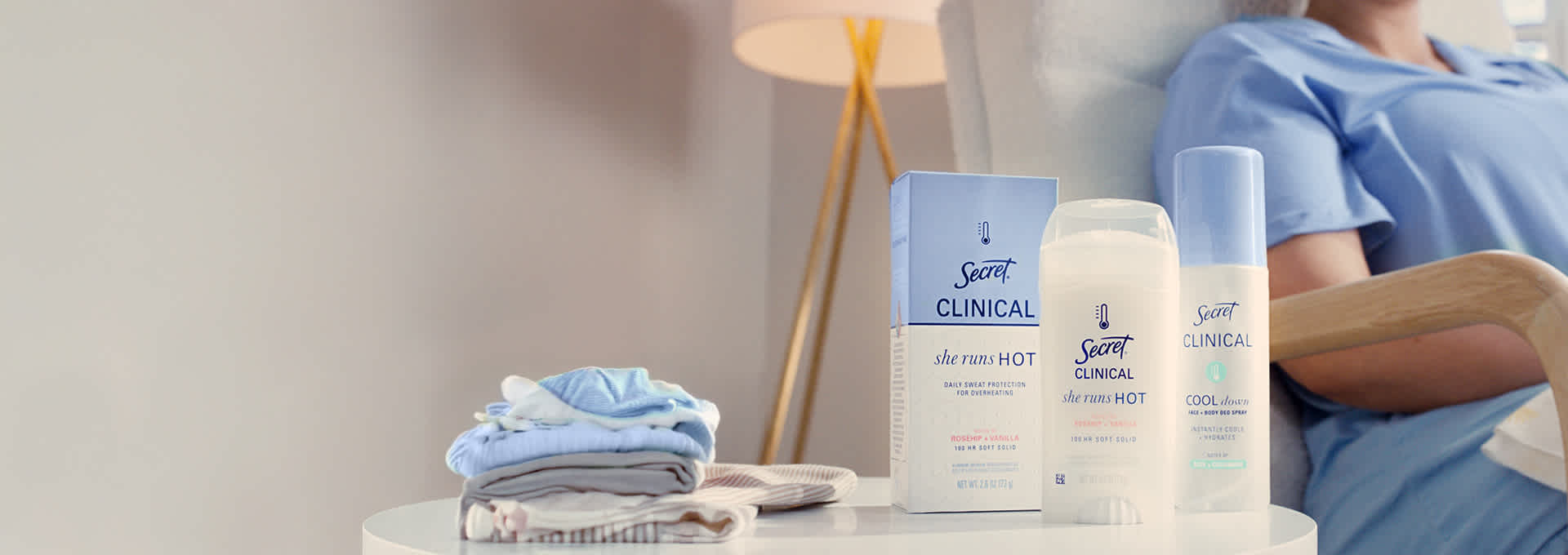 Secret Clinical deodorant packaging with claims of 3X sweat protection and hyaluronic acid for effective odor control and skin care
