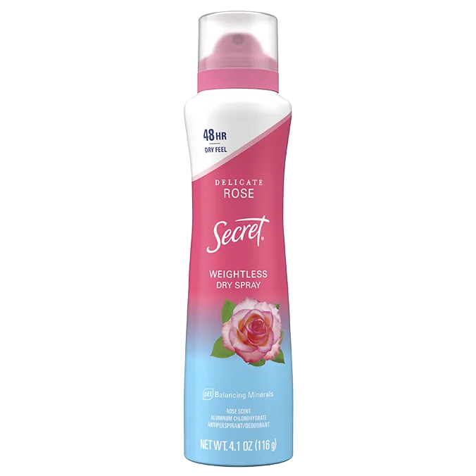 Secret, delicate rose, weightless, dry spray packaging, 4.1 oZ