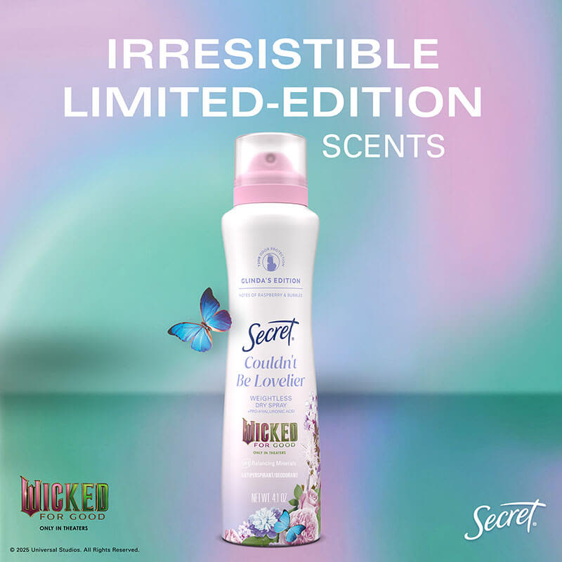 Secret Couldn't Be Lovelier limited-edition deodorant spray featuring floral design and vibrant colors promoting irresistible scents and freshness