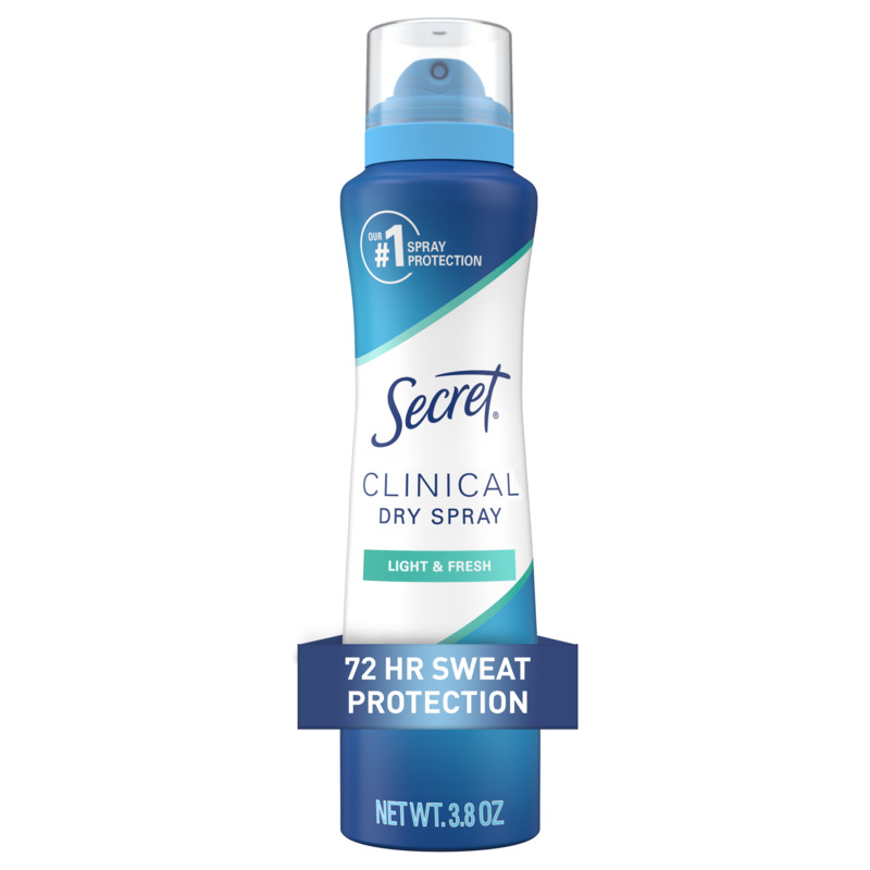 Secret Clinical dry spray, 72 hour sweat protection, light and fresh, packagin