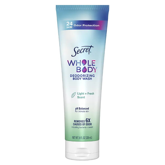 Whole body deodorant, absorbs sweat, Secret Whole body invisible cream, light + fresh scent packaging