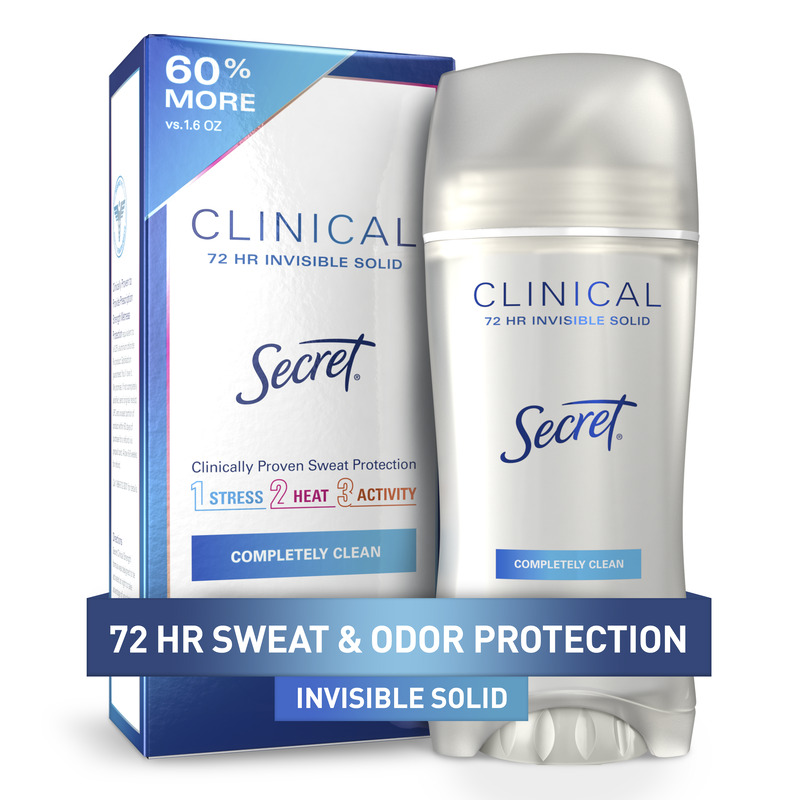 Secret Clinical 72 hour invisible solid deodorant, providing effective sweat and odor protection  and activity, in completely clean scent