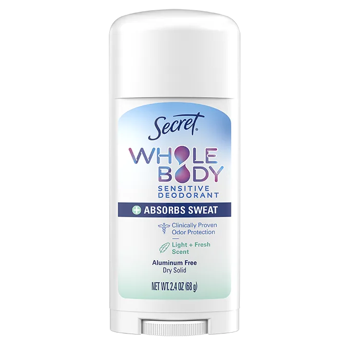 Secret Whole Body Aluminum-Free Dry Feel Stick +Absorbs Sweat, Deodorant Stick for Women, Light & Fresh Scent, 2.4oz