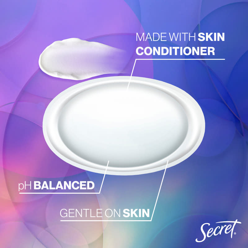 Made with skin conditioner, pH Balanced, gentle on skin. Moisturizing cream with skin conditioner displayed on a colorful background