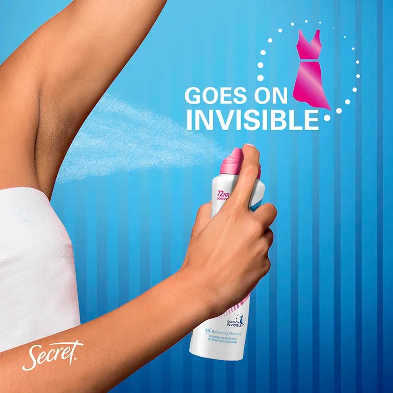 A person spraying her armpit