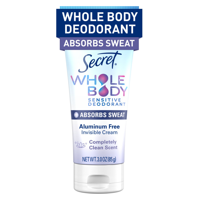 Secret Whole Body Aluminum-Free Dry Feel Cream +Absorbs Sweat, Deodorant Stick for Women, Completely Clean Scent, 3.0oz