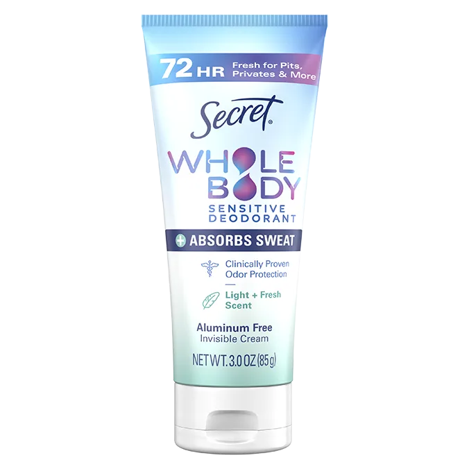 Secret Whole Body Aluminum-Free Dry Feel Cream +Absorbs Sweat, Deodorant Stick for Women, Light & Fresh, 3.0oz