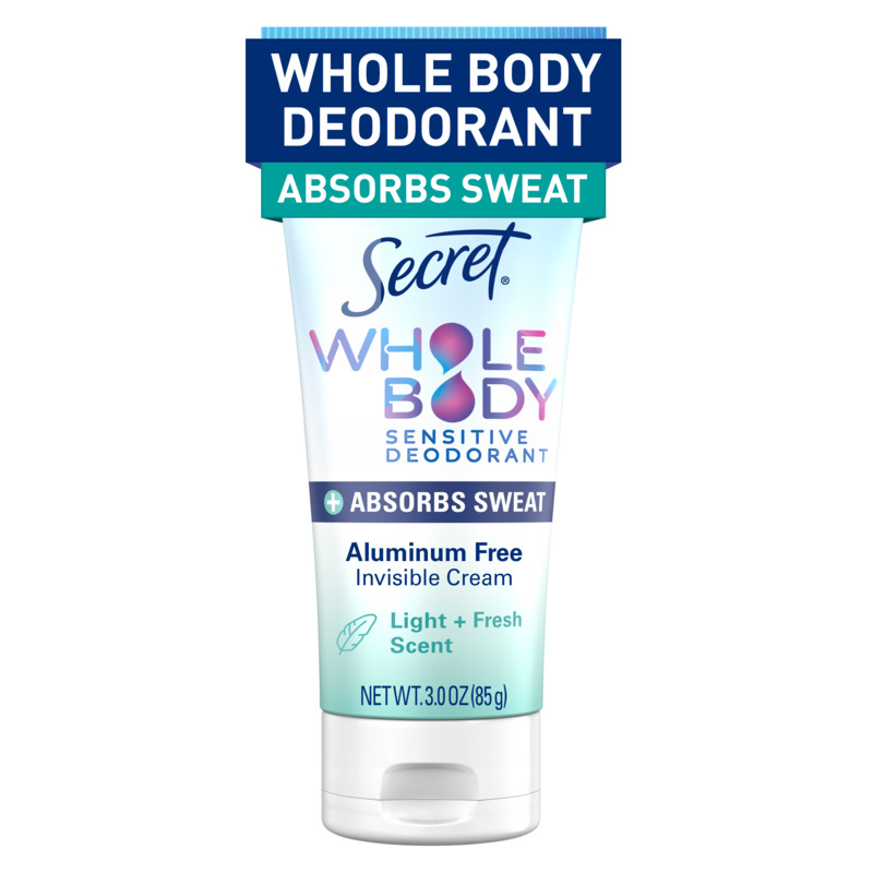 Secret Whole Body Aluminum-Free Dry Feel Cream +Absorbs Sweat, Deodorant Stick for Women, Light & Fresh, 3.0oz