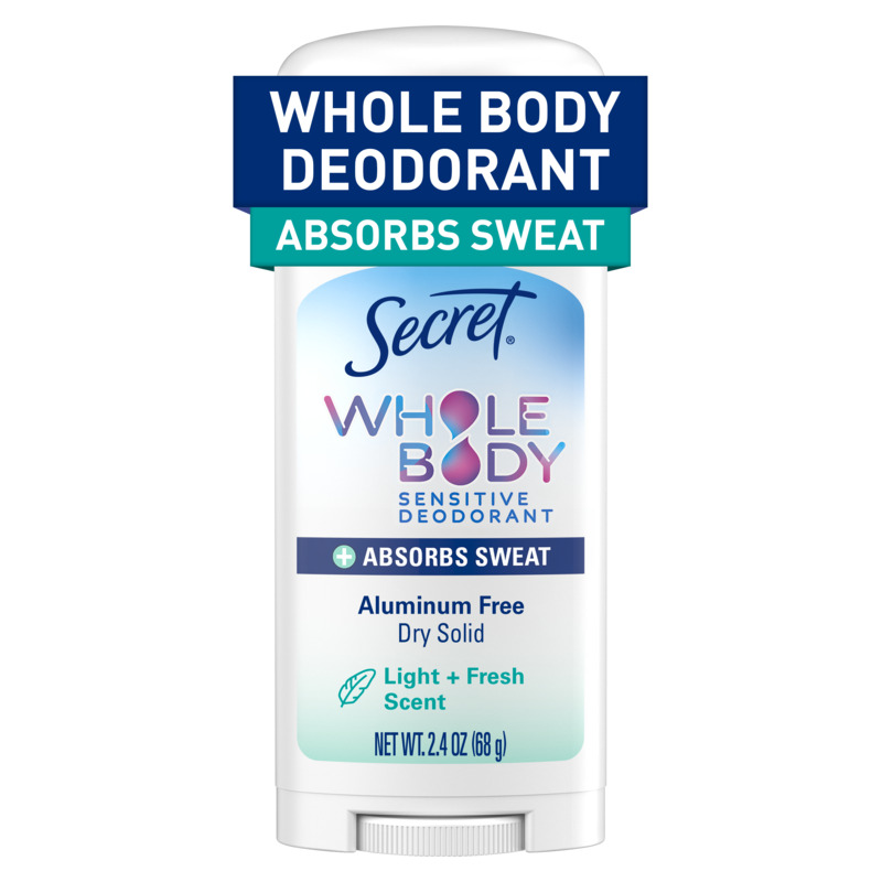 Secret Whole Body Aluminum-Free Dry Feel Stick +Absorbs Sweat, Deodorant Stick for Women, Light & Fresh Scent, 2.4oz