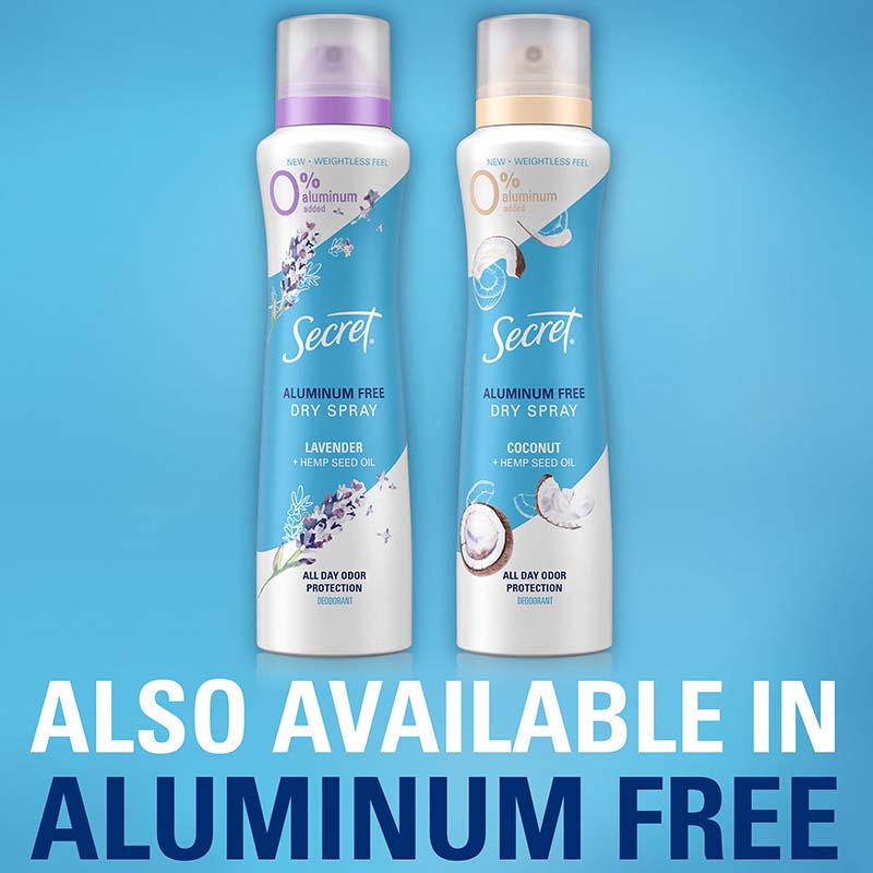 Secret Antiperspirant Dry Spray also available in aluminum free