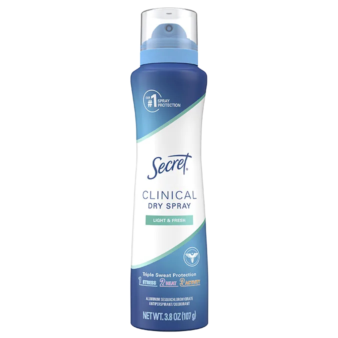 Secret Clinical dry spray, 72 hour sweat protection, light and fresh, packagin