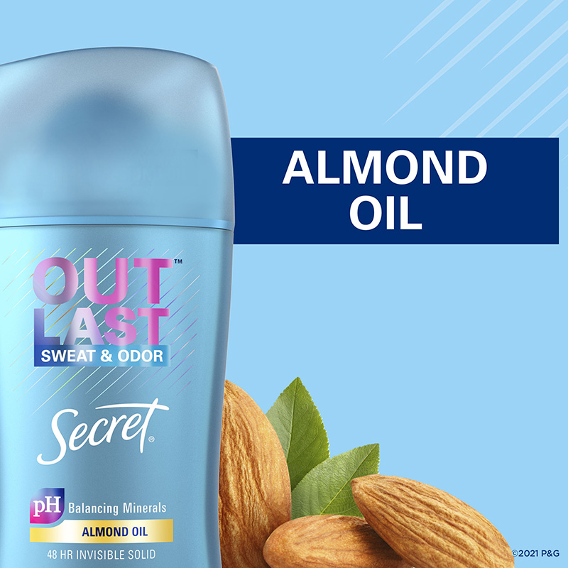Outlast Invisible Solid Deodorant Almond Oil Scent Almond Oil with Crisp Apple, Gardenia & Sandalwood Notes