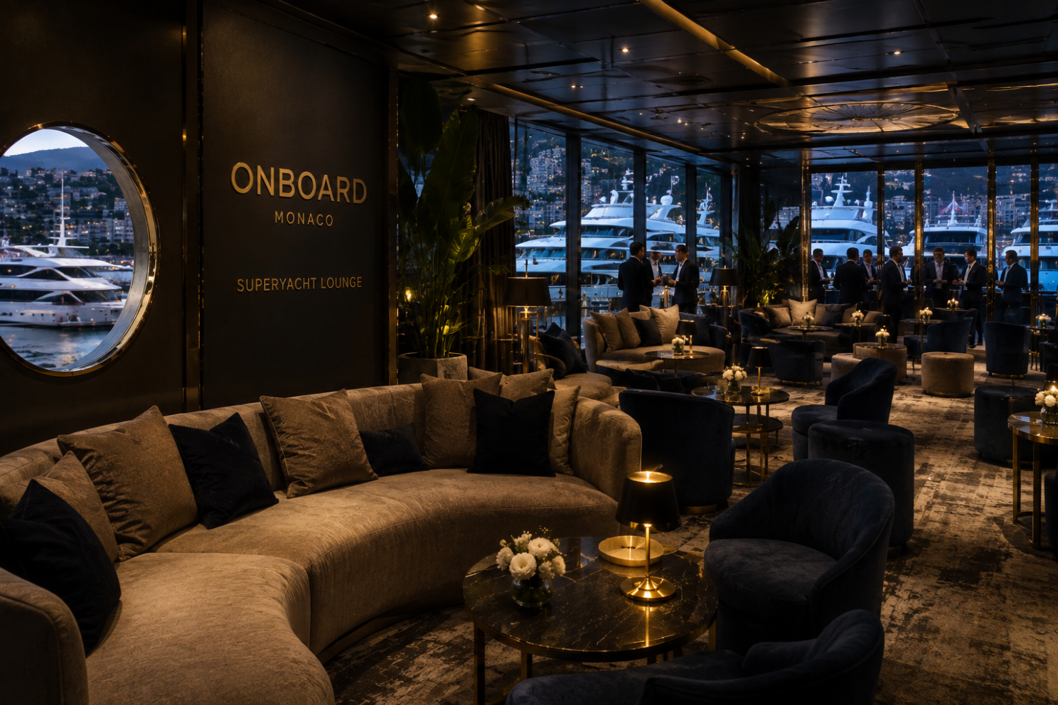 Industry guests at the Superyacht Lounge hosted by Onboard Monaco at the Monaco Yacht Show