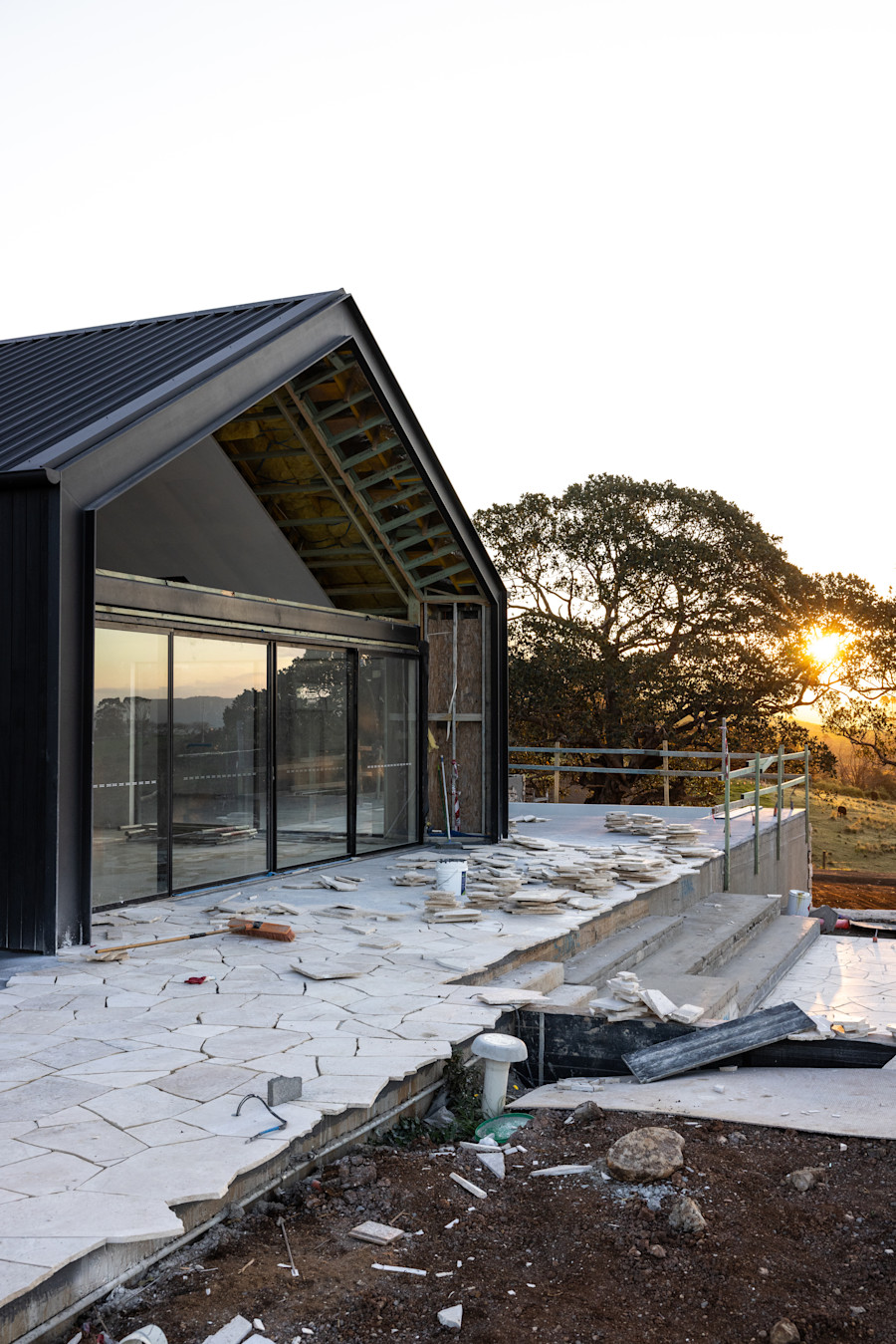 Retreat under construction looking at sunset