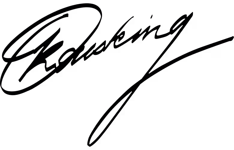 A black, cursive signature with bold, flowing lines on a light background.