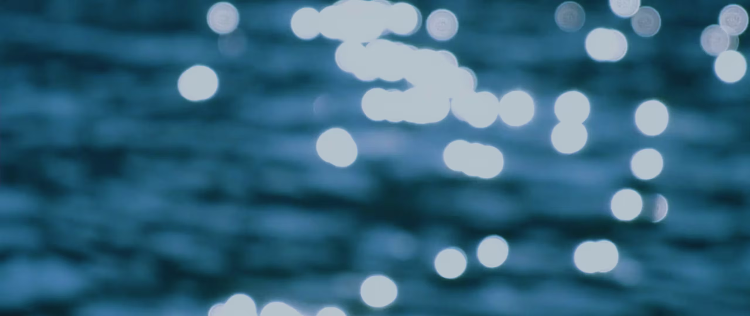 Blurred blue water with bright, out-of-focus white light reflections scattered across the surface.