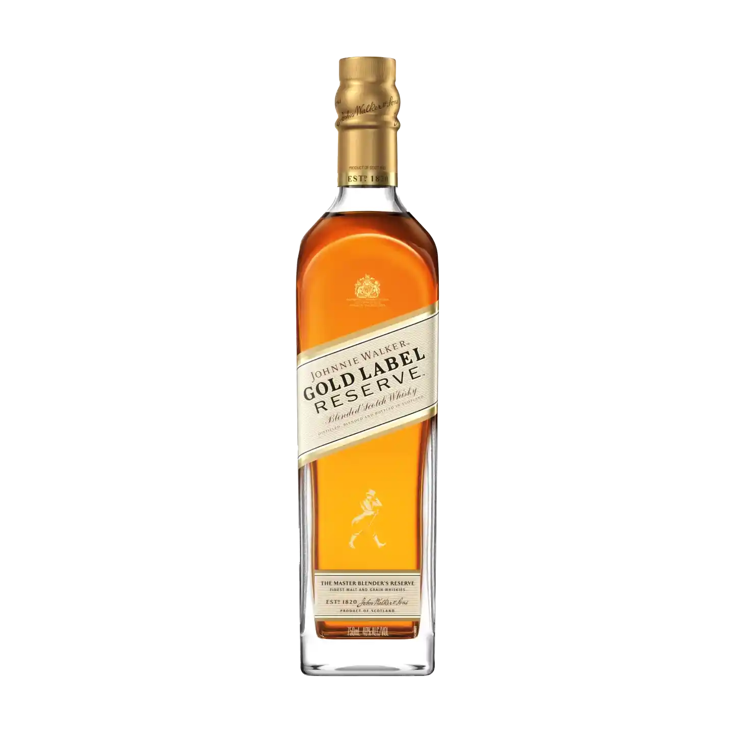 A bottle of Johnnie Walker Gold Label Reserve Blended Scotch Whisky. 
