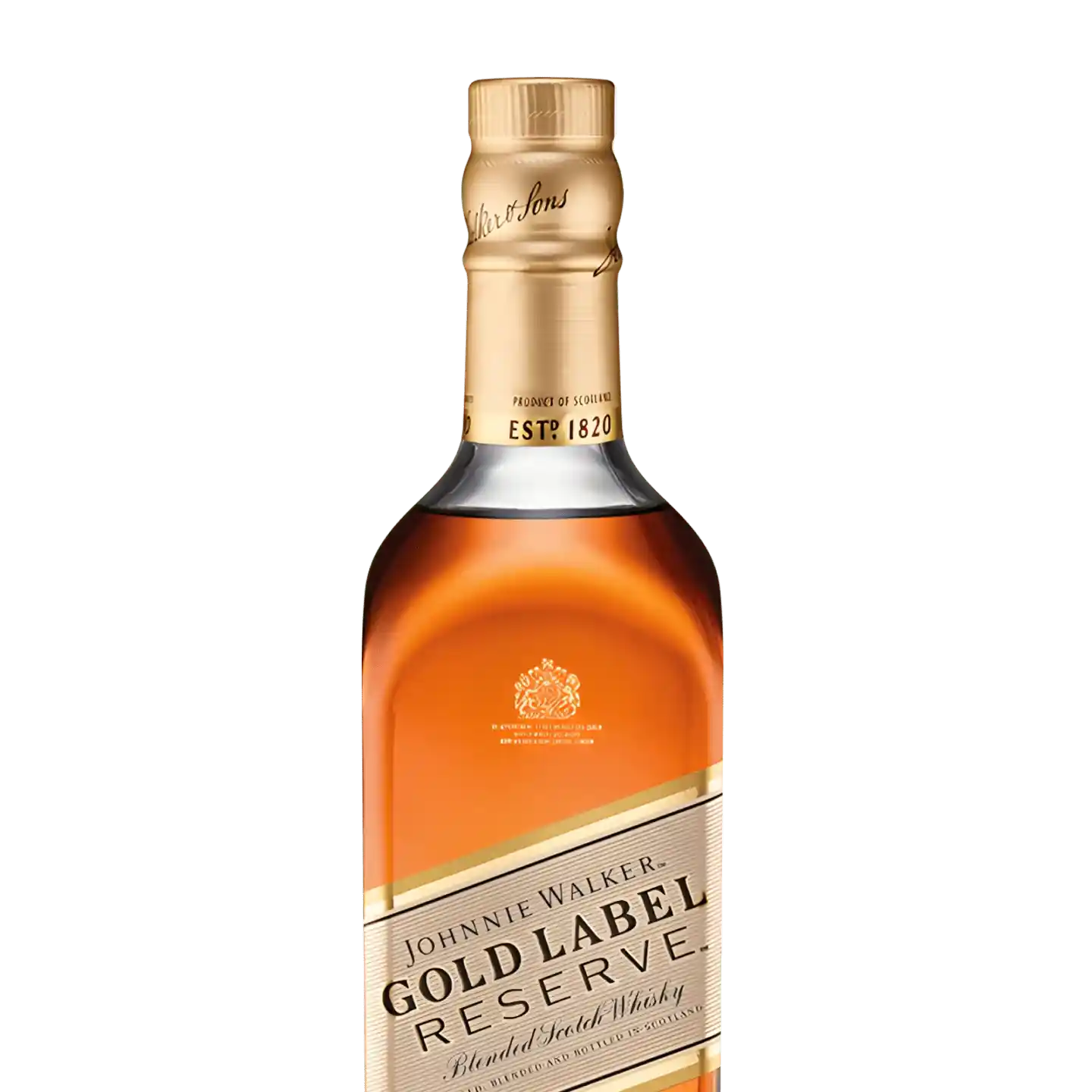 A bottle of Johnnie Walker Gold Label Reserve Blended Scotch Whisky. 
