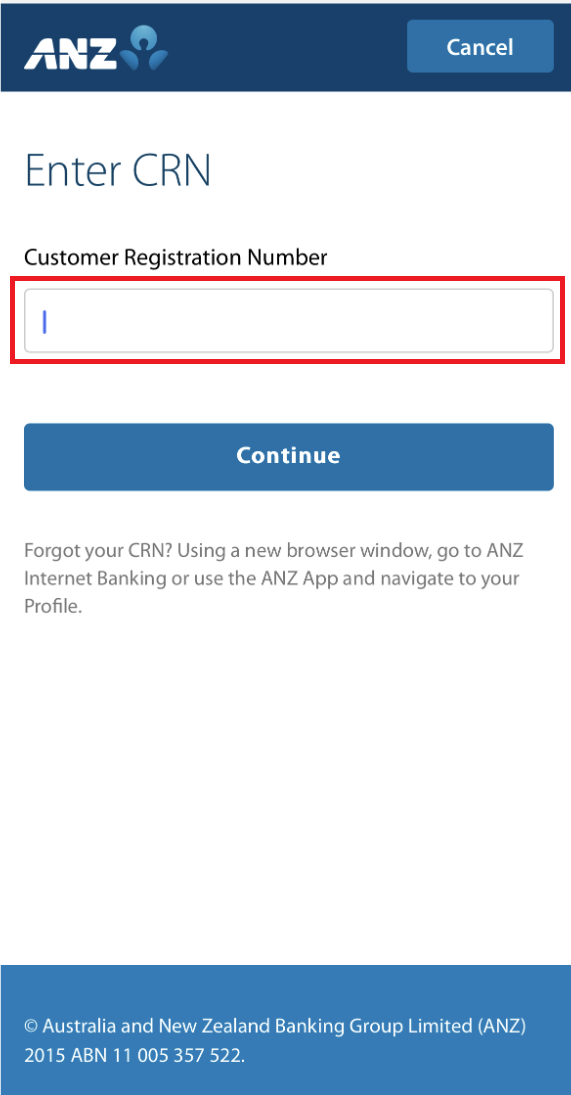 ANZ - enter CRN