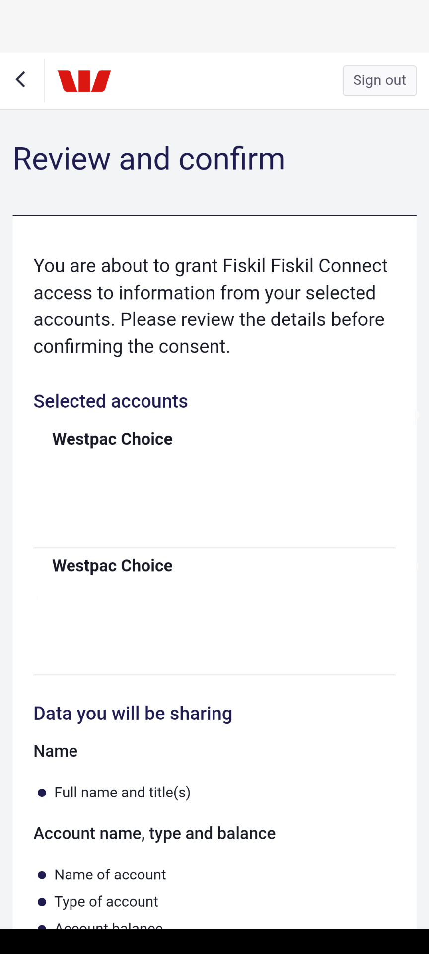 Westpac - review and confirm