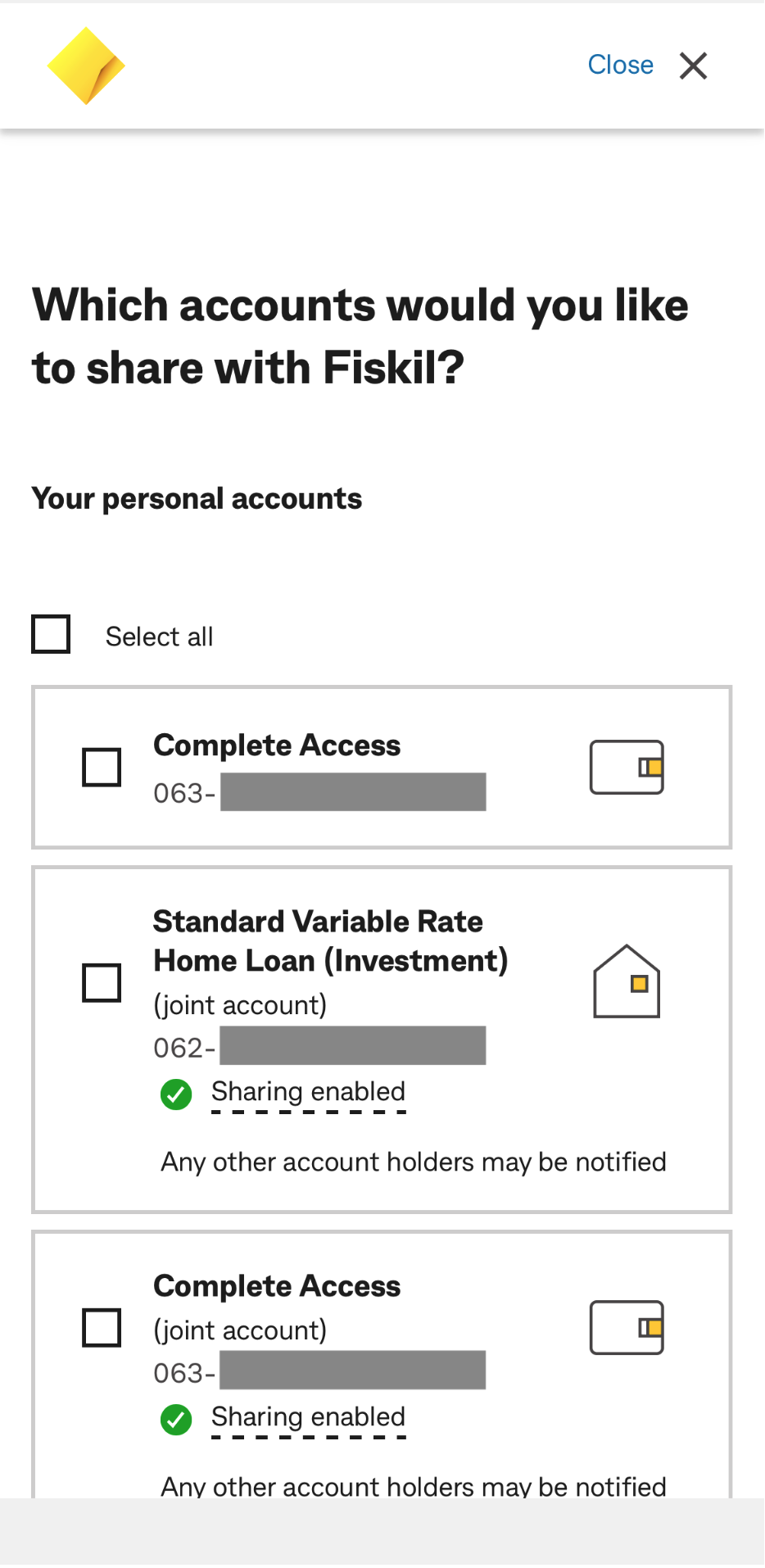 cba - select accounts