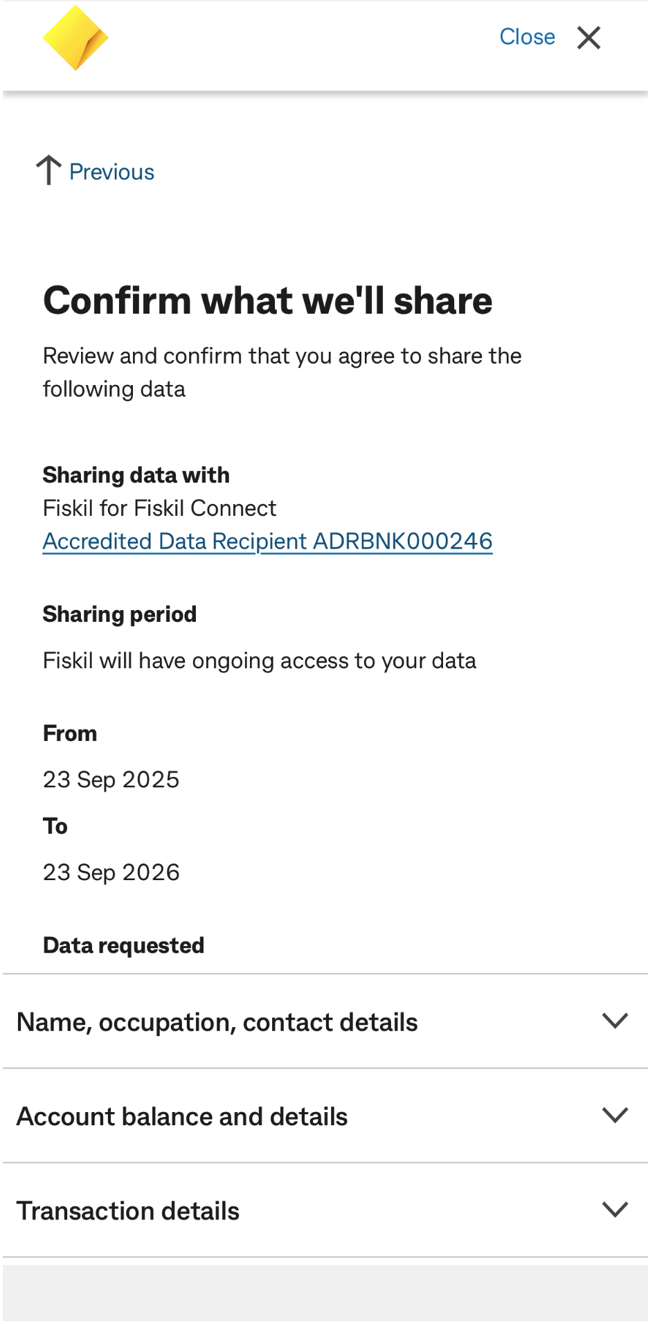 cba - confirm details