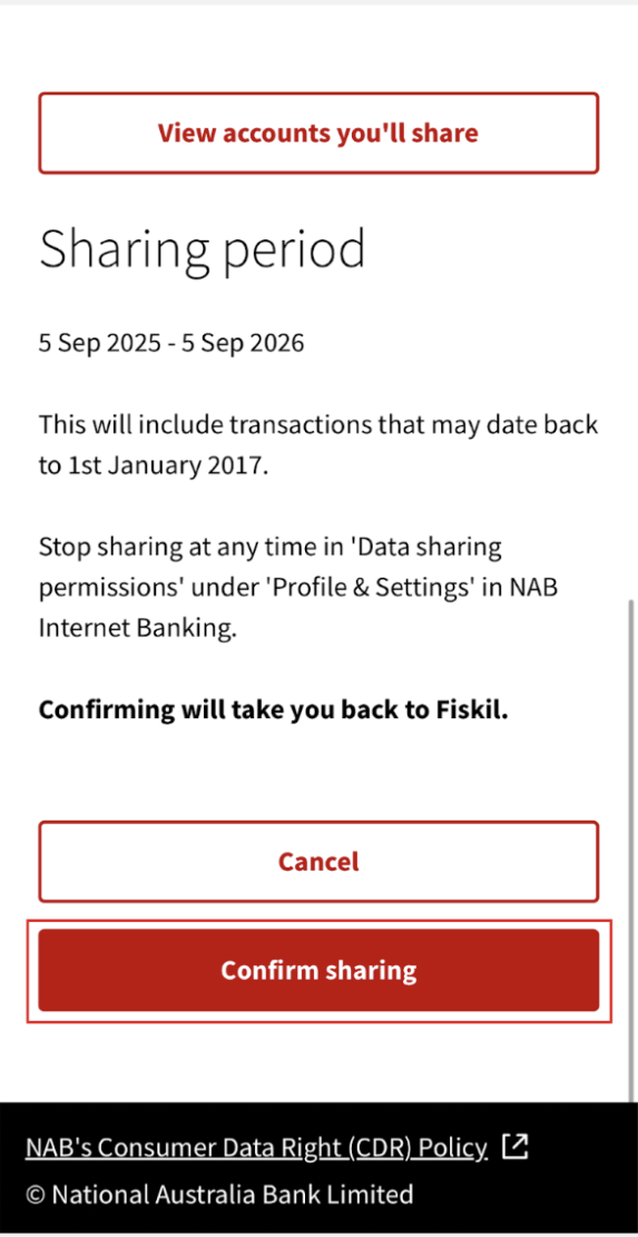 NAB - confirm sharing
