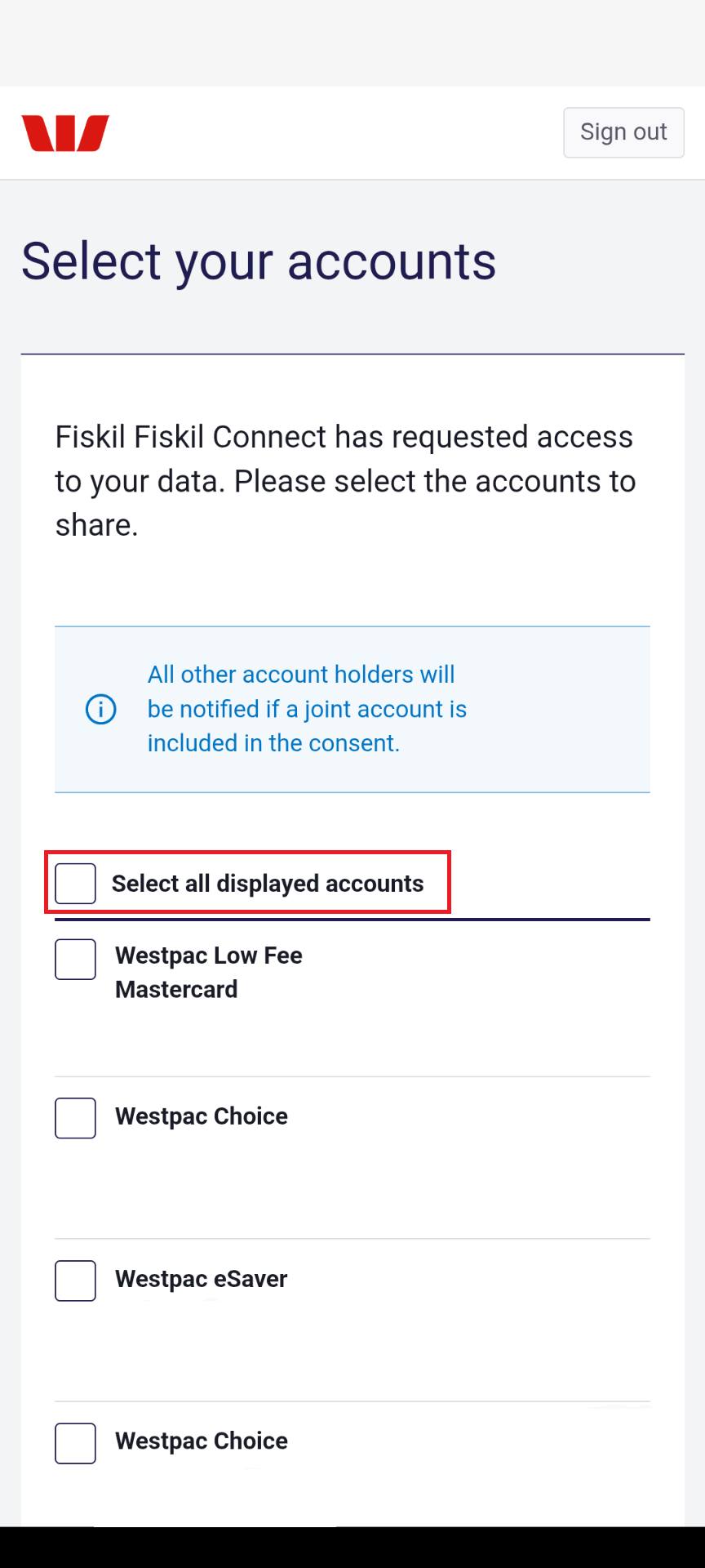 Westpac - select accounts