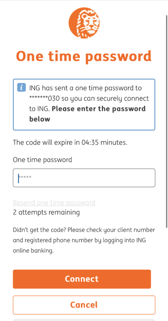 ING - one time password