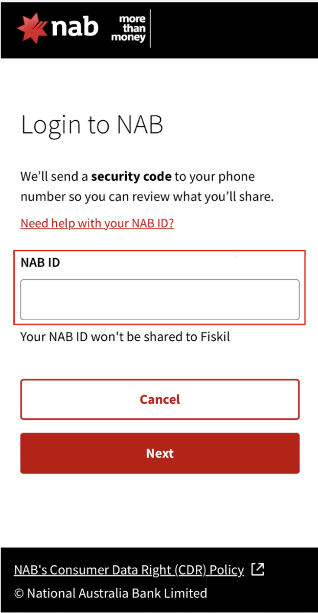 NAB - enter ID number