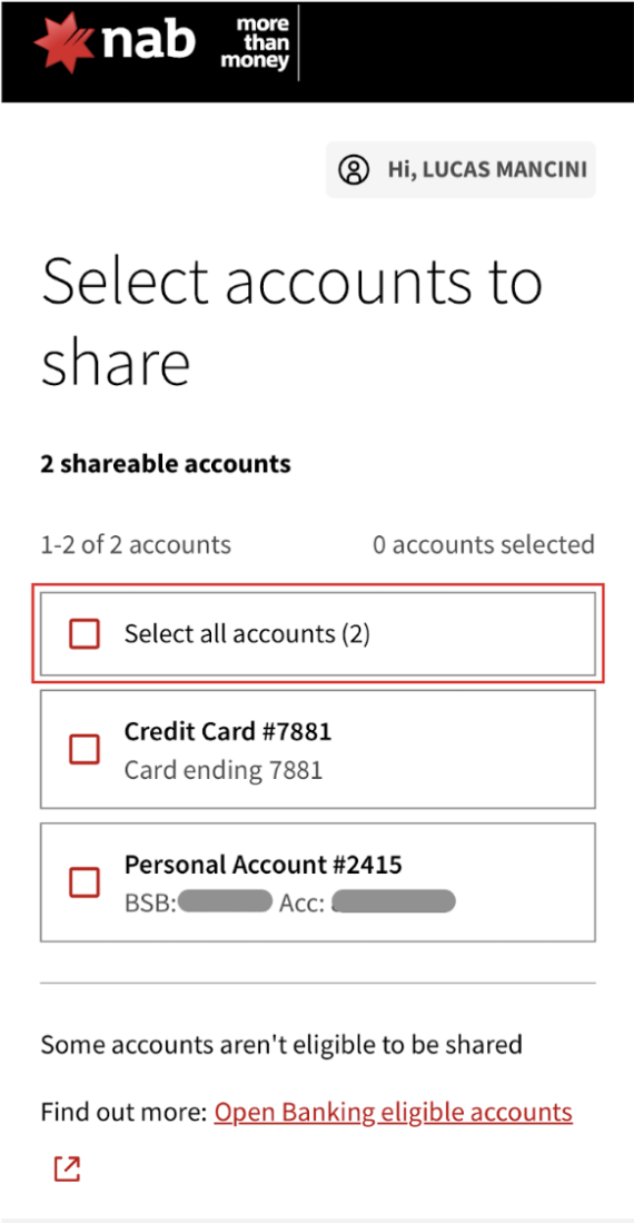 NAB - select accounts